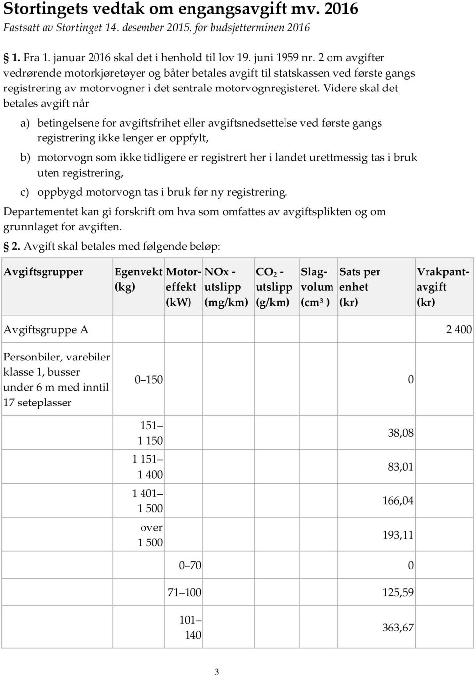 Videre skal det betales avgift når a) betingelsene for avgiftsfrihet eller avgiftsnedsettelse ved første gangs registrering ikke lenger er oppfylt, b) motorvogn som ikke tidligere er registrert her i