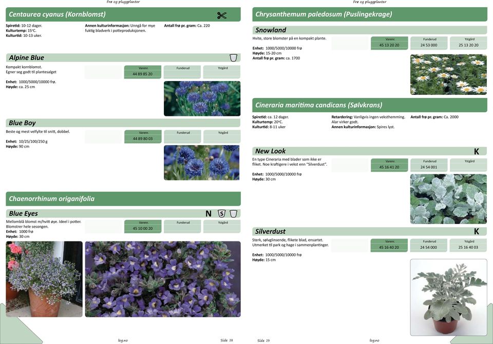 1700 45 13 20 20 24 53 000 25 13 20 20 ompakt kornblomst. Egner seg godt til plantesalget 44 89 85 20 Enhet: 1000/5000/10000 frø. Høyde: ca.