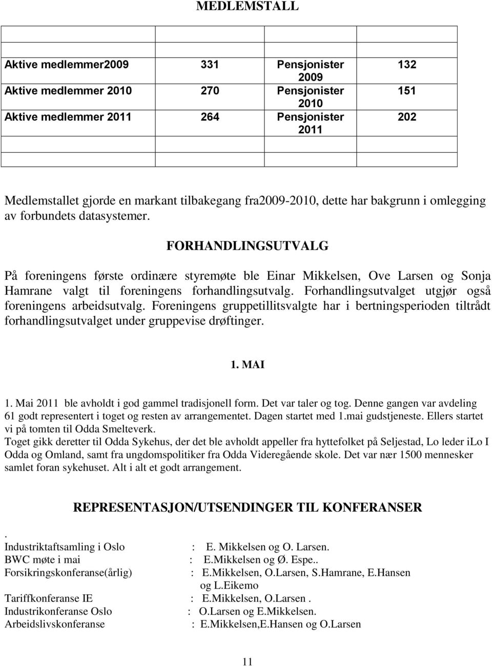 FORHANDLINGSUTVALG På foreningens første ordinære styremøte ble Einar Mikkelsen, Ove Larsen og Sonja Hamrane valgt til foreningens forhandlingsutvalg.