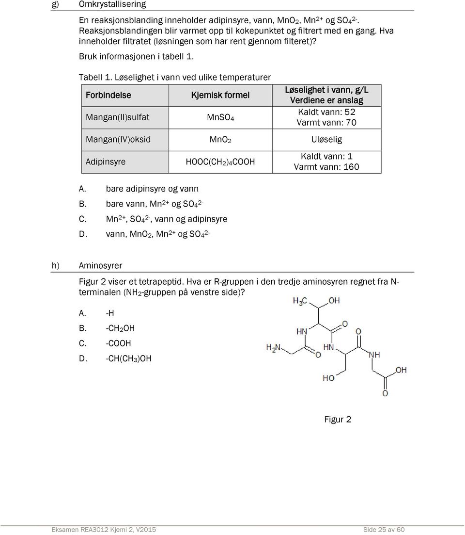 bare adipinsyre og vann B. bare vann, Mn 2+ og SO4 2 C. Mn 2+, SO4 2, vann og adipinsyre D.