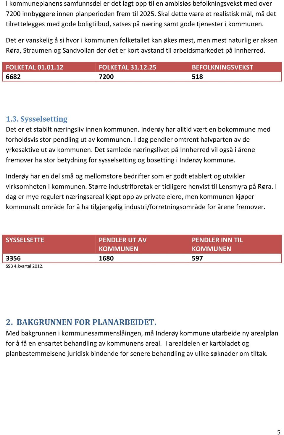 Det er vanskelig å si hvor i kommunen folketallet kan økes mest, men mest naturlig er aksen Røra, Straumen og Sandvollan der det er kort avstand til arbeidsmarkedet på Innherred. FOLKETAL 1.