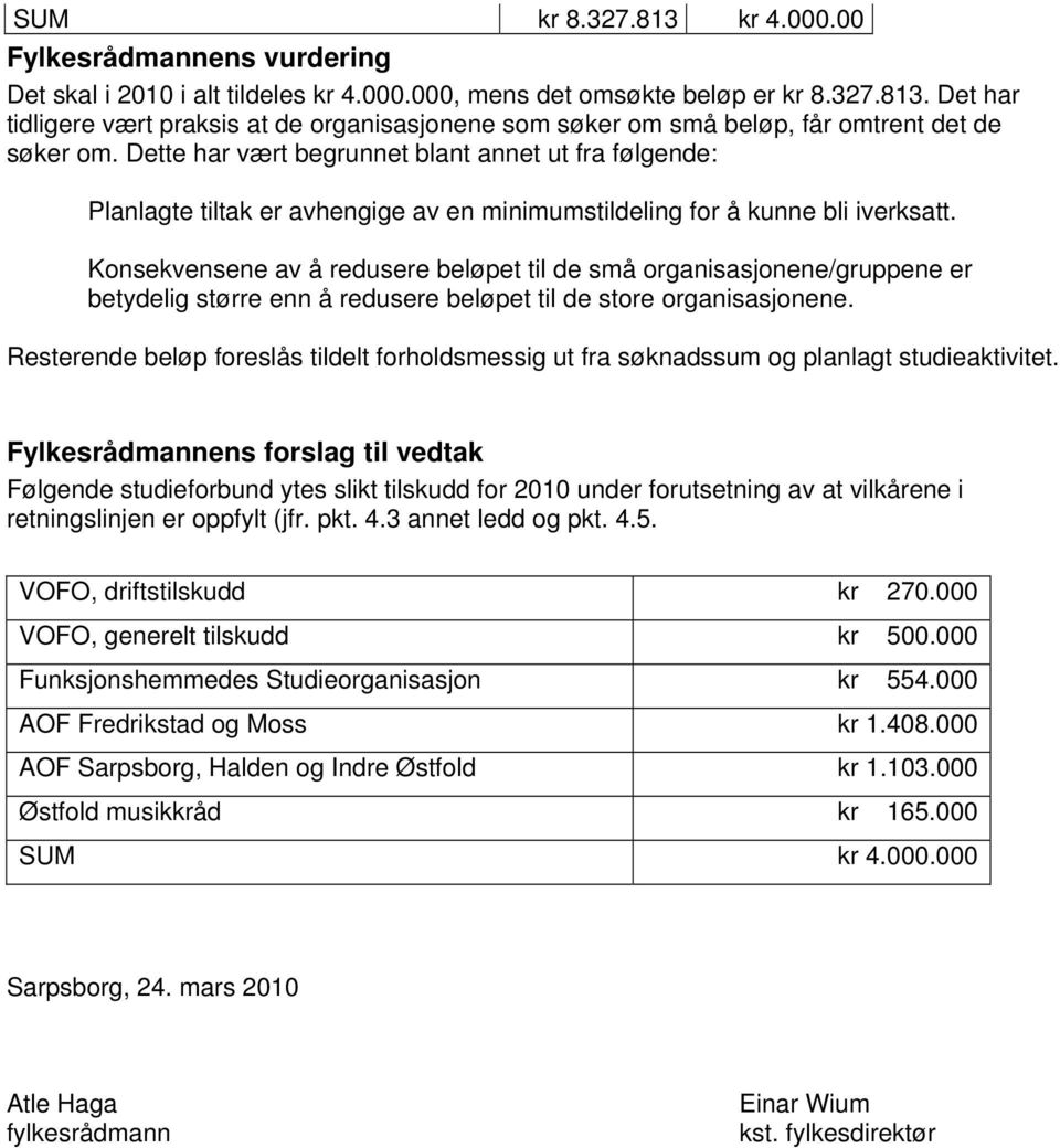 Konsekvensene av å redusere beløpet til de små organisasjonene/gruppene er betydelig større enn å redusere beløpet til de store organisasjonene.