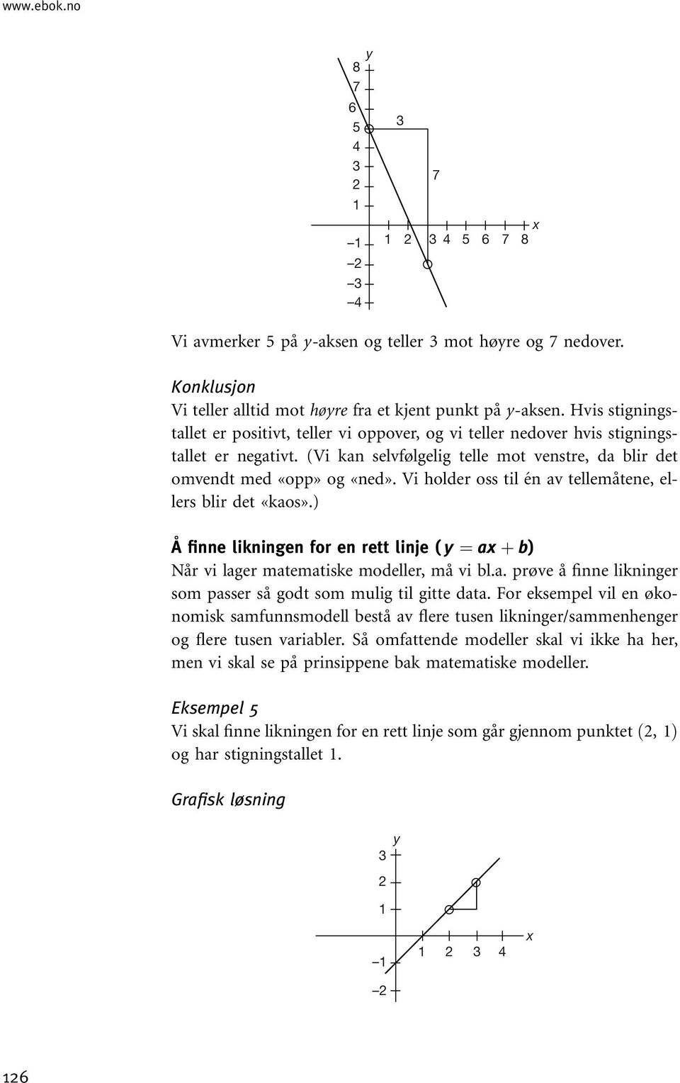 Vi holder oss til én av tellemåtene, ellers blir det «kaos».) Å finne likningen for en rett linje ( ¼ a þ b) Når vi lager matematiske modeller, må vi bl.a. prøve å finne likninger som passer så godt som mulig til gitte data.