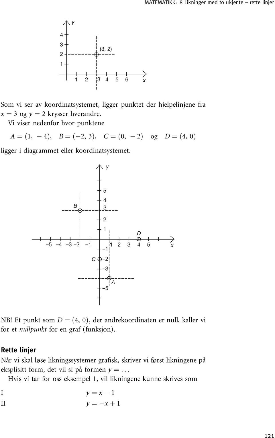 Et punkt som D ¼ð4, 0Þ; der andrekoordinaten er null, kaller vi for et nullpunkt for en graf (funksjon).