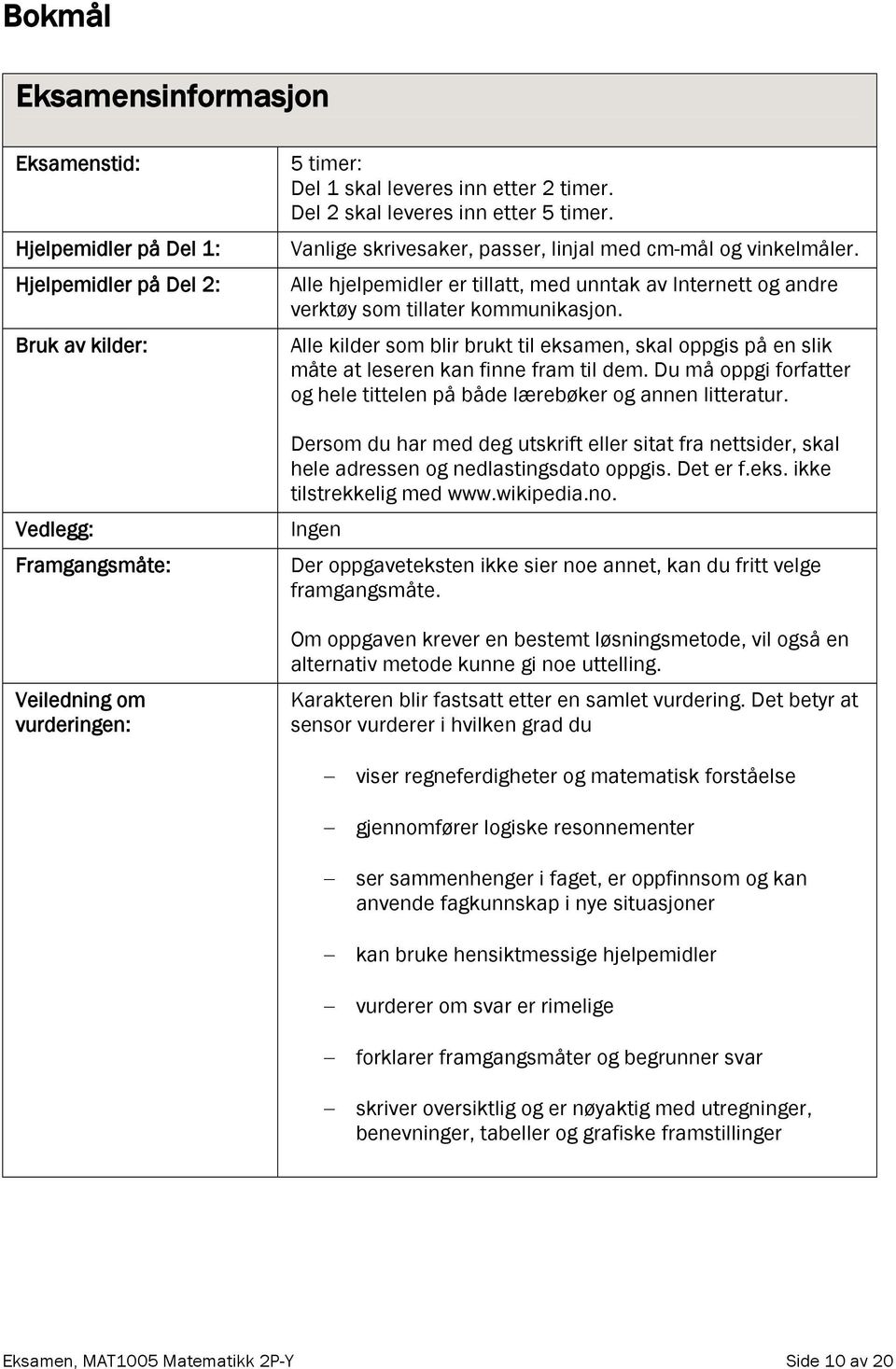 Alle kilder som blir brukt til eksamen, skal oppgis på en slik måte at leseren kan finne fram til dem. Du må oppgi forfatter og hele tittelen på både lærebøker og annen litteratur.