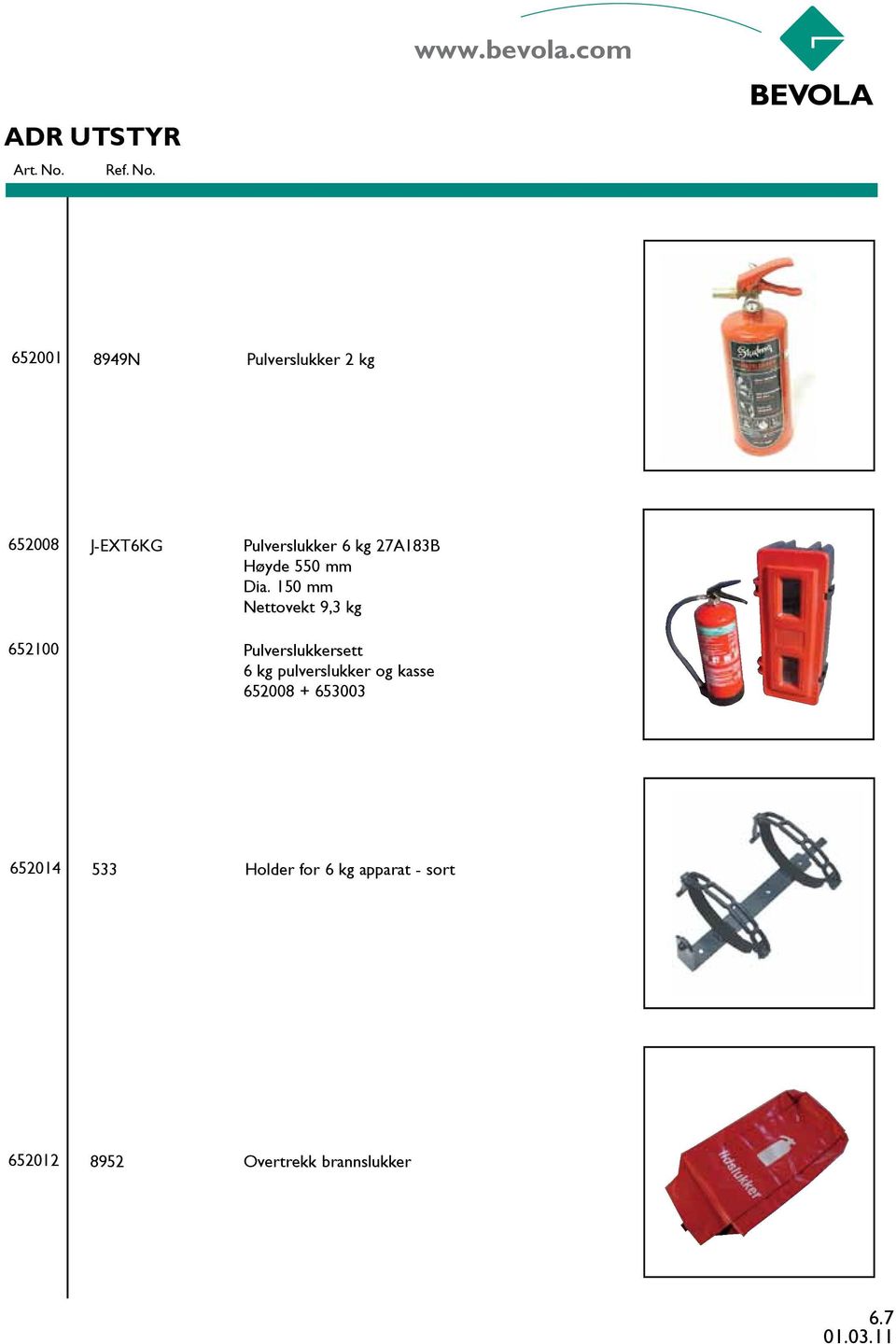 150 mm Nettovekt 9,3 kg Pulverslukkersett 6 kg pulverslukker og kasse