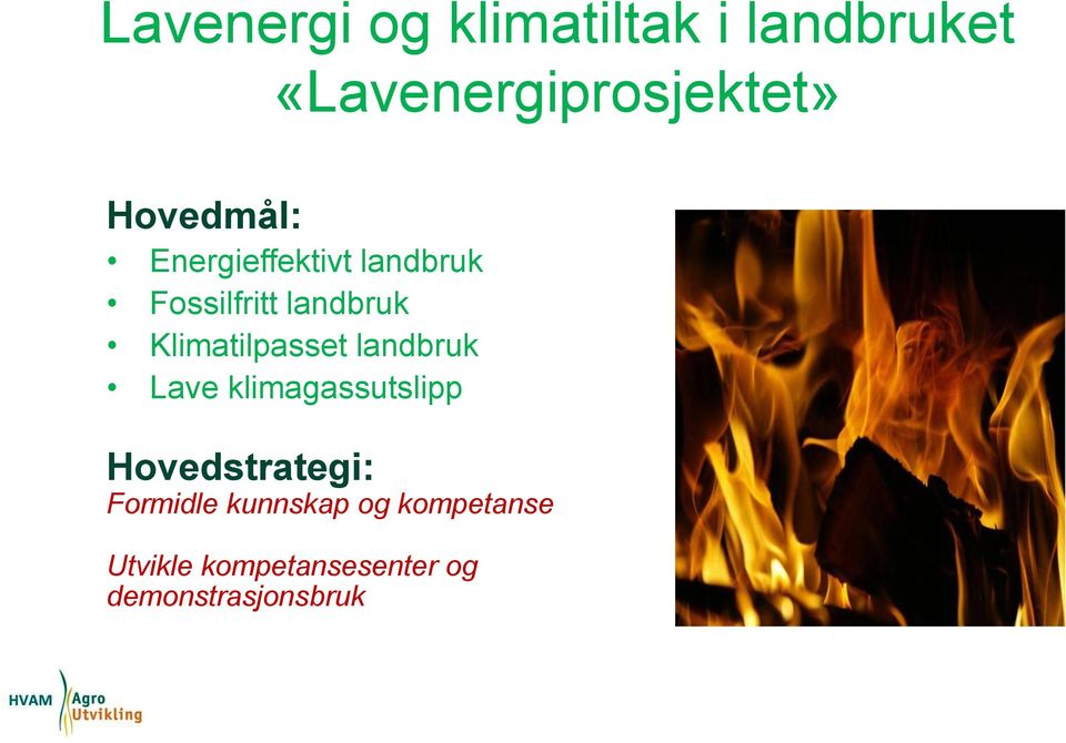 Klimatilpasset landbruk Lave klimagassutslipp Hovedstrategi: