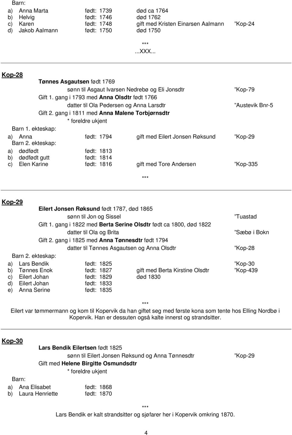 gang i 1811 med Anna Malene Torbjørnsdtr Barn 1. ekteskap: a) Anna født: 1794 gift med Eilert Jonsen Røksund Kop-29 Barn 2.