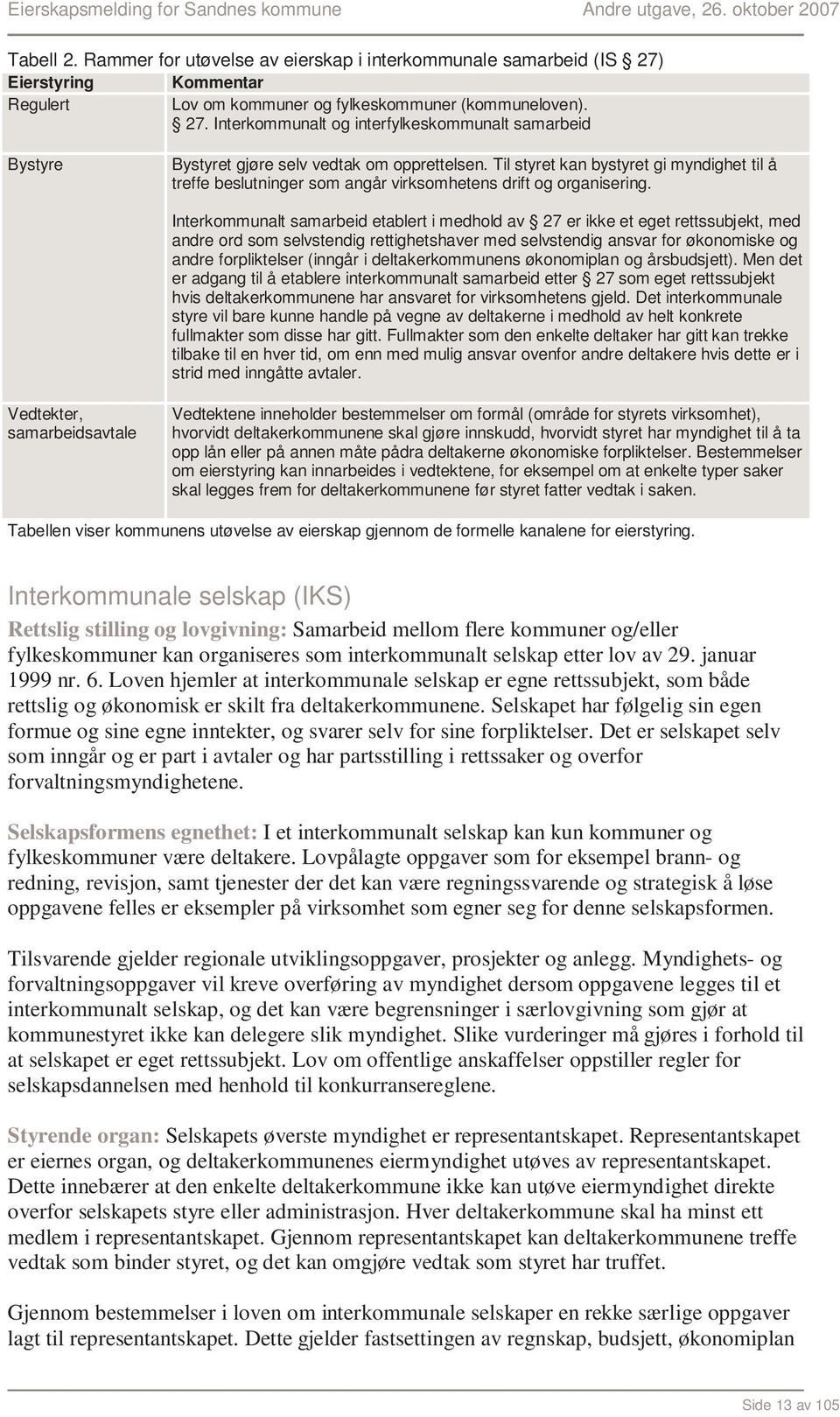 Interkommunalt samarbeid etablert i medhold av 27 er ikke et eget rettssubjekt, med andre ord som selvstendig rettighetshaver med selvstendig ansvar for økonomiske og andre forpliktelser (inngår i