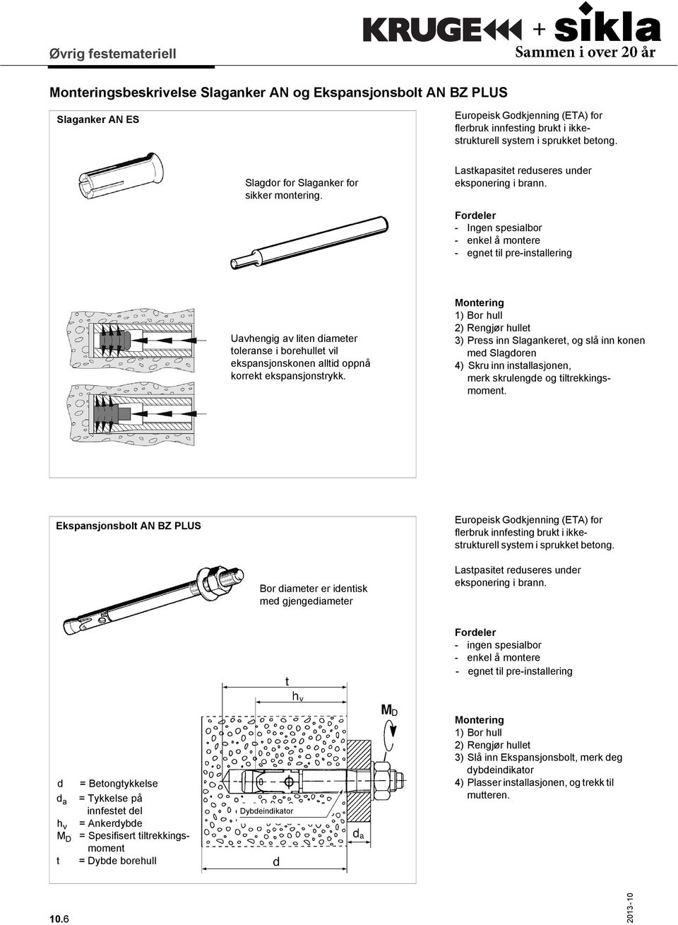 - Ingen spesialbor - enkel å montere - egnet til pre-installering Uavhengig av liten diameter toleranse i borehullet vil ekspansjonskonen alltid oppnå korrekt ekspansjonstrykk.