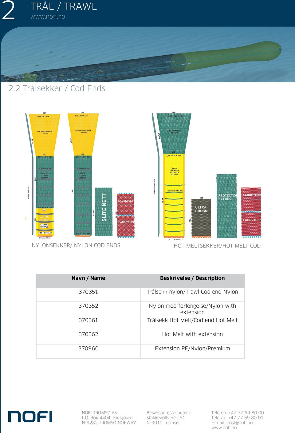 370352 Nylon med forlengelse/nylon with extension 370361 Trålsekk Hot