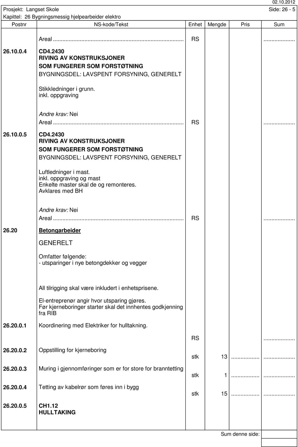 oppgraving og mast Enkelte master skal de og remonteres. Avklares med BH Nei Areal... 26.