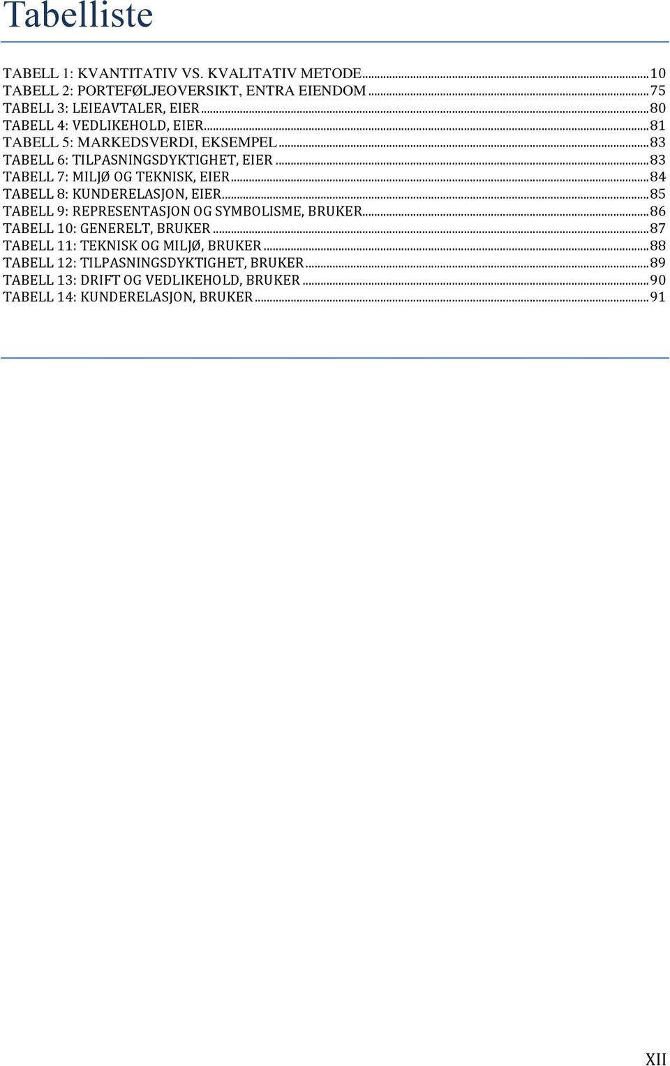 .. 83 TABELL 7: MILJØ OG TEKNISK, EIER... 84 TABELL 8: KUNDERELASJON, EIER... 85 TABELL 9: REPRESENTASJON OG SYMBOLISME, BRUKER.