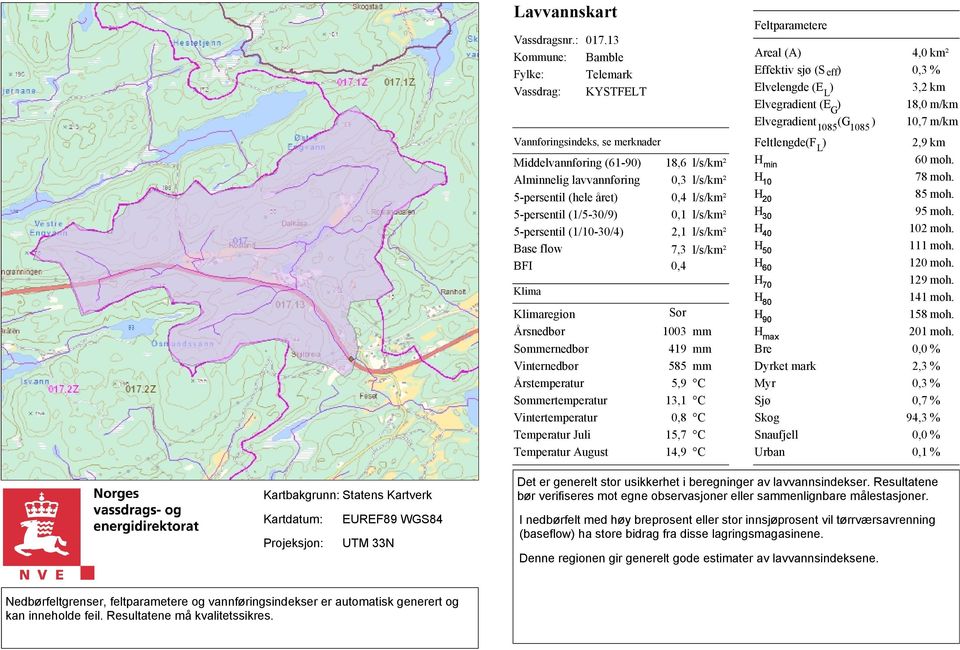 (1/10-30/4) 18,6 0,3 0,4 0,1 2,1 Base flow 7,3 BFI 0,4 Klima Klimaregion Årsnedbør Sommernedbør Vinternedbør Årstemperatur Sommertemperatur Vintertemperatur Temperatur Juli Temperatur August Sor 1003