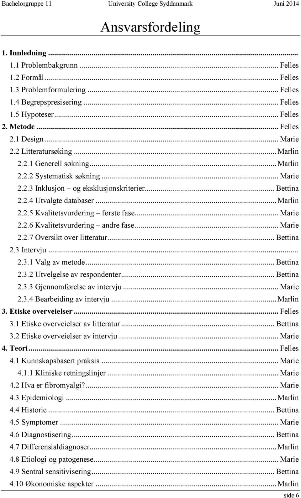 .. Marie 2.2.6 Kvalitetsvurdering andre fase... Marie 2.2.7 Oversikt over litteratur... Bettina 2.3 Intervju... 2.3.1 Valg av metode... Bettina 2.3.2 Utvelgelse av respondenter... Bettina 2.3.3 Gjennomførelse av intervju.