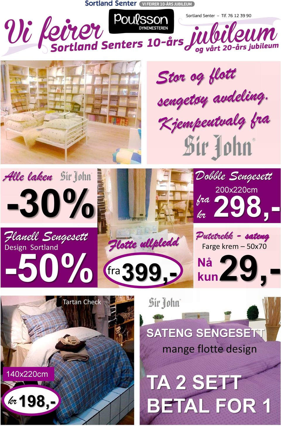 -50% fra 399,- Dobble Sengesett 200x220cm fra 298,- kr Putetrekk - sateng Farge krem