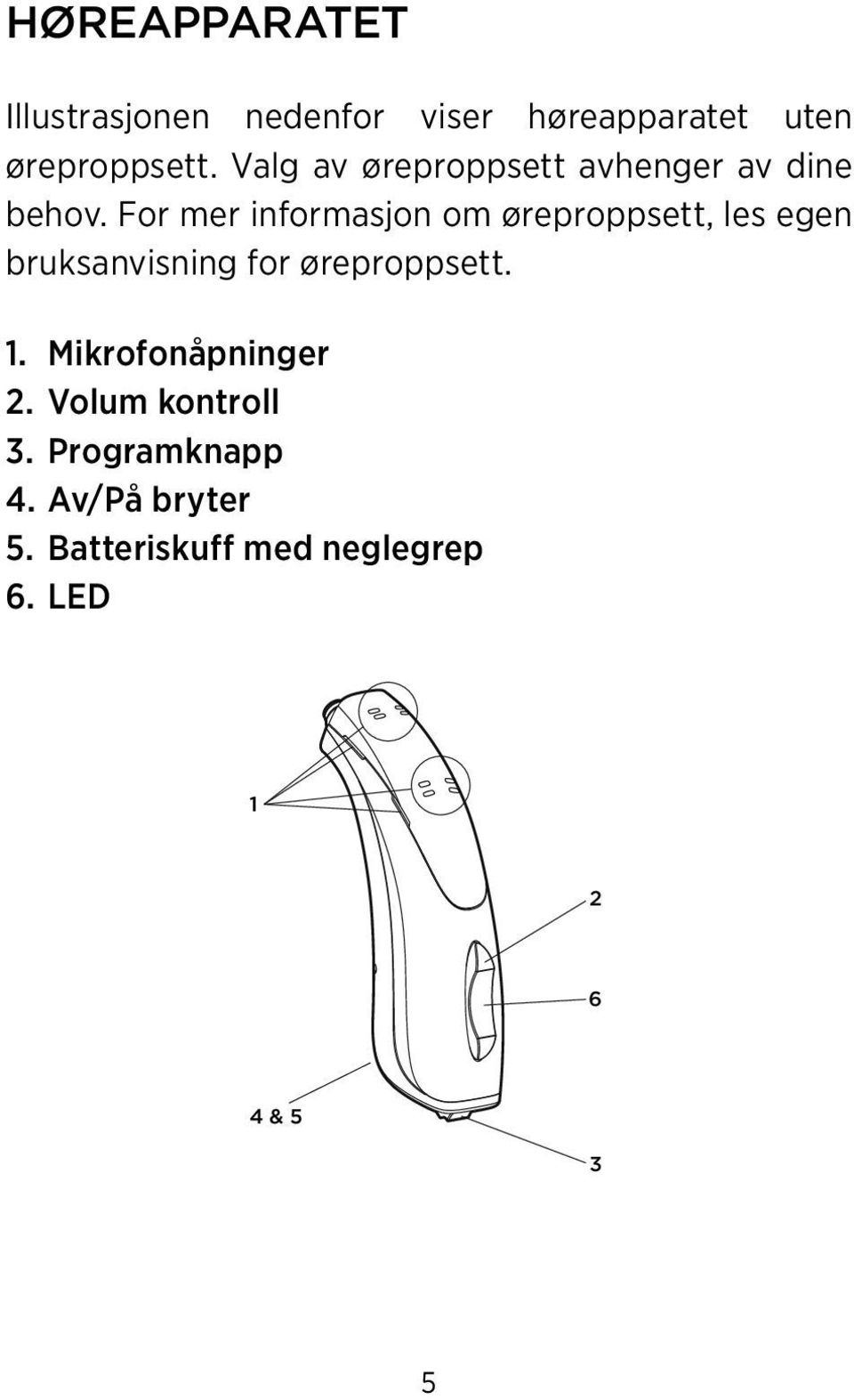 For mer informasjon om øreproppsett, les egen bruksanvisning for øreproppsett. 1.