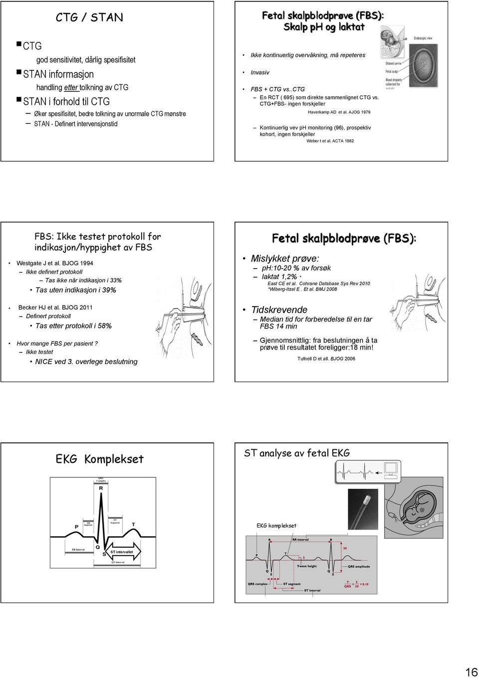 CTG+FBS- ingen forskjeller Haverkamp AD et al. AJOG 1979 Kontinuerlig vev ph monitoring (96), prospektiv kohort, ingen forskjeller Weber t et al.