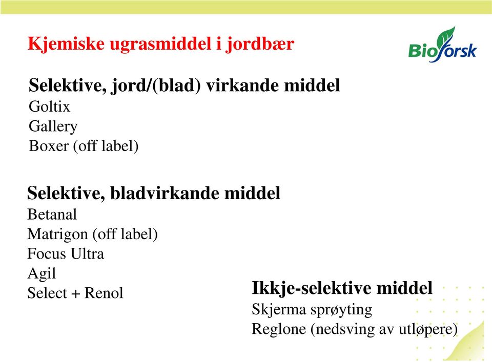 middel Betanal Matrigon (off label) Focus Ultra Agil Select +