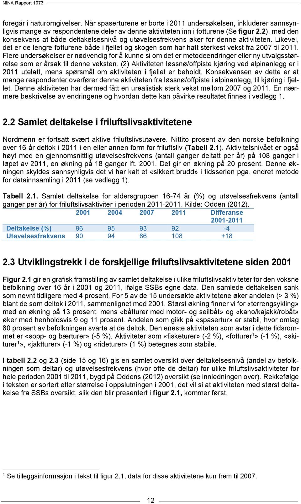 Likevel, det er de lengre fotturene både i fjellet og skogen som har hatt sterkest vekst fra 2007 til 2011.