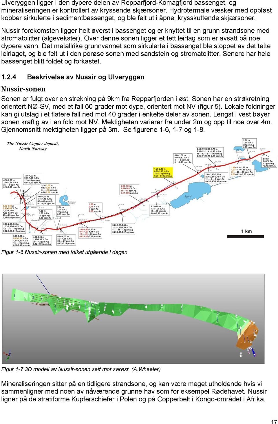 Nussir forekomsten ligger helt øverst i bassenget og er knyttet til en grunn strandsone med stromatolitter (algevekster). Over denne sonen ligger et tett leirlag som er avsatt på noe dypere vann.