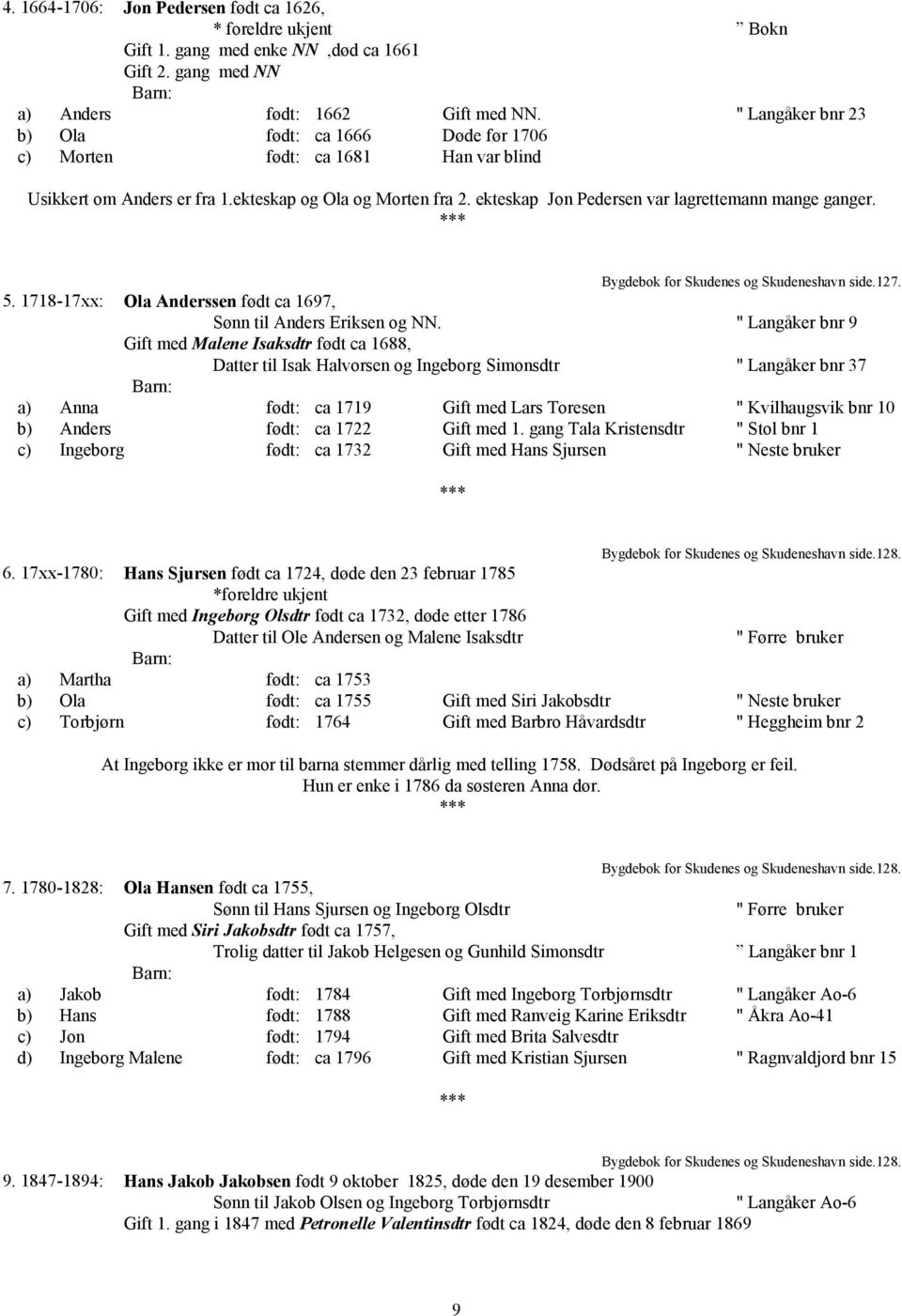 ekteskap Jon Pedersen var lagrettemann mange ganger. Bygdebok for Skudenes og Skudeneshavn side.127. 5. 1718-17xx: Ola Anderssen født ca 1697, Sønn til Anders Eriksen og NN.