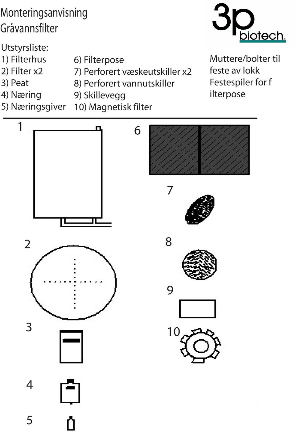 Perforert vannutskiller 9) Skillevegg 10) Magnetisk filter 6