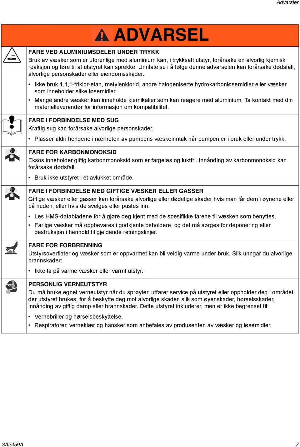 Ikke bruk 1,1,1-triklor-etan, metylenklorid, andre halogeniserte hydrokarbonløsemidler eller væsker som inneholder slike løsemidler.