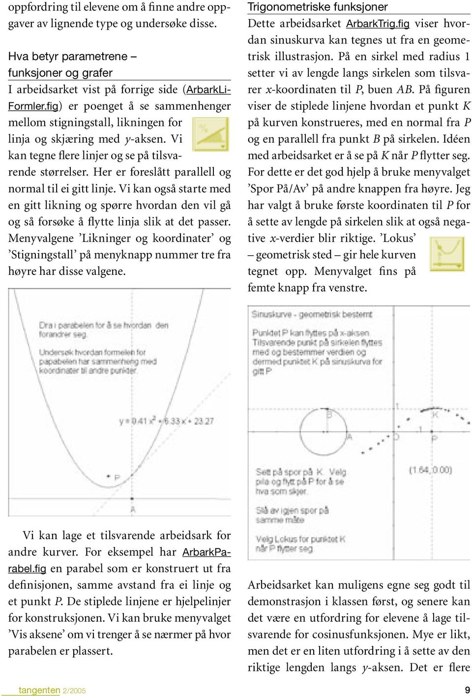 Her er foreslått parallell og normal til ei gitt linje. Vi kan også starte med en gitt likning og spørre hvordan den vil gå og så forsøke å flytte linja slik at det passer.