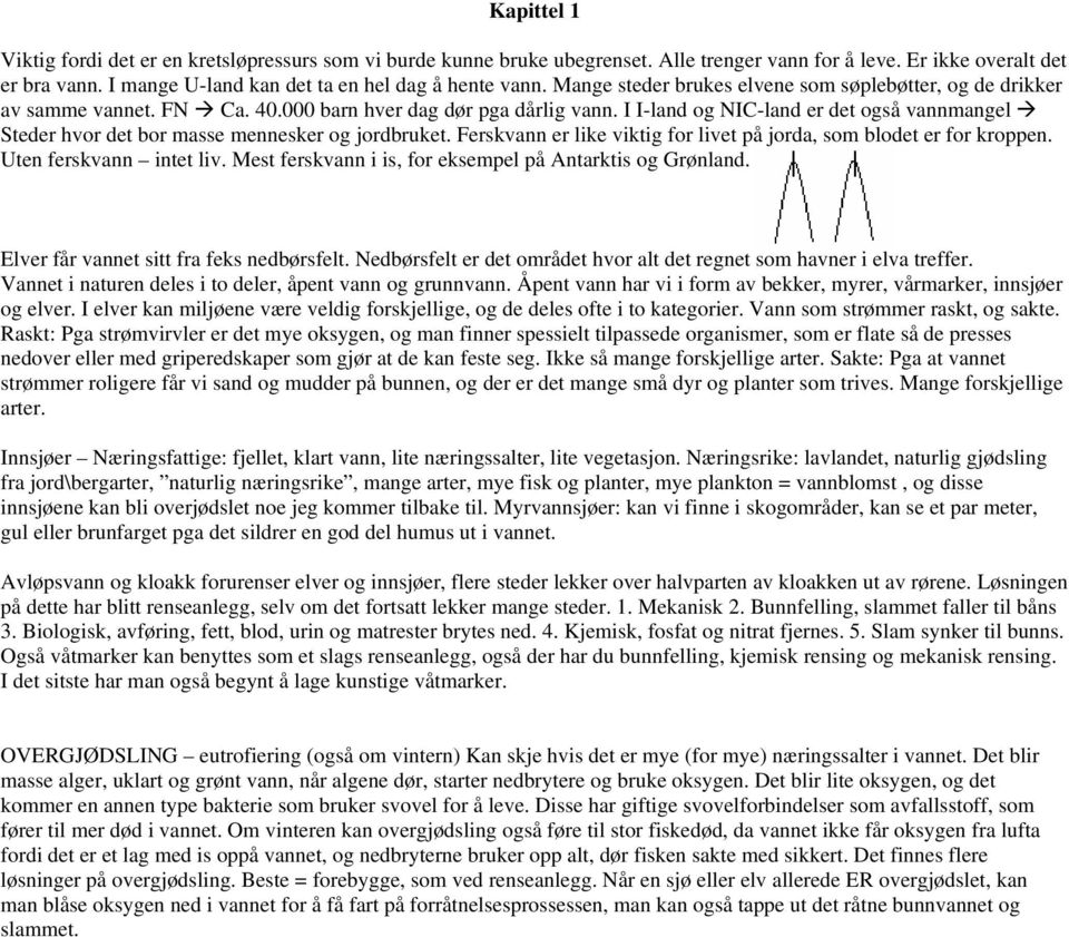 I I-land og NIC-land er det også vannmangel Steder hvor det bor masse mennesker og jordbruket. Ferskvann er like viktig for livet på jorda, som blodet er for kroppen. Uten ferskvann intet liv.