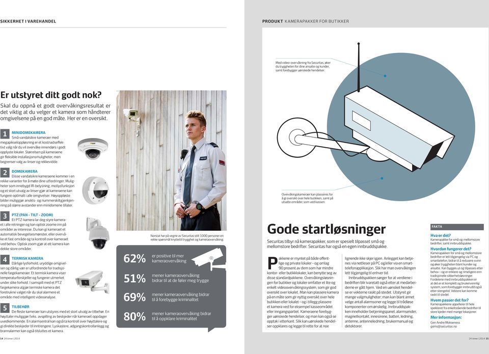 1 MINIDOMEKAMERA Små vandalsikre kameraer med megapikseloppløsning er et kostnadseffektivt valg når du vil overvåke innendørs i godt opplyste lokaler.