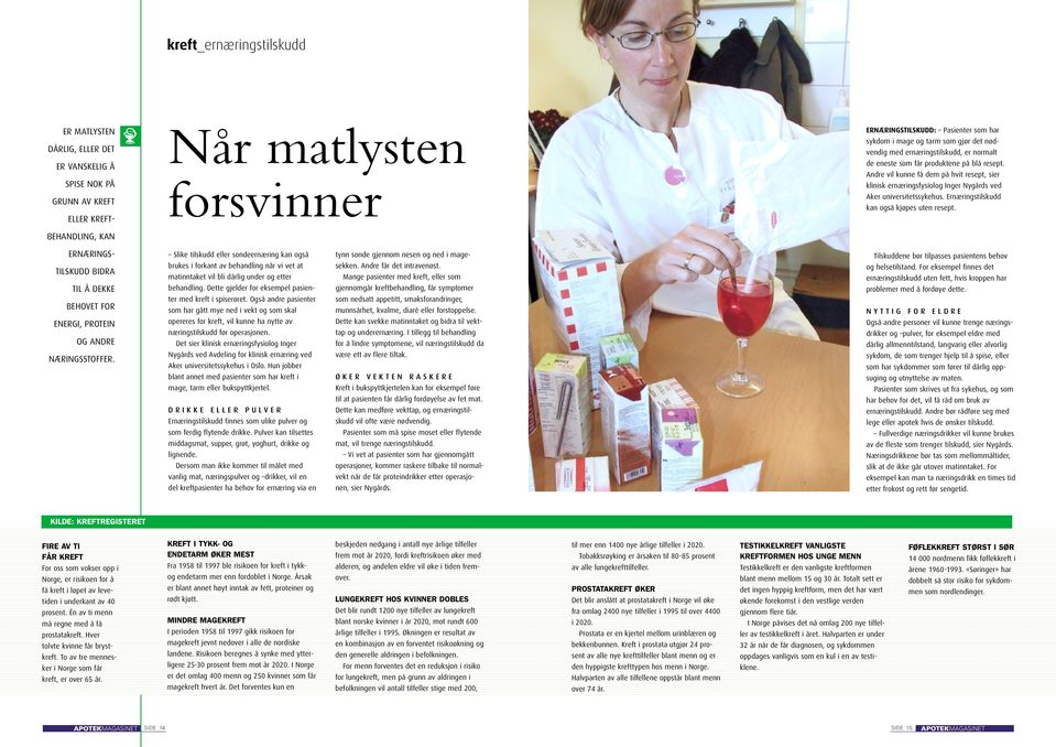 Andre vil kunne få dem på hvit resept, sier klinisk ernæringsfysiolog Inger Nygårds ved Aker universitetssykehus. Ernæringstilskudd kan også kjøpes uten resept.