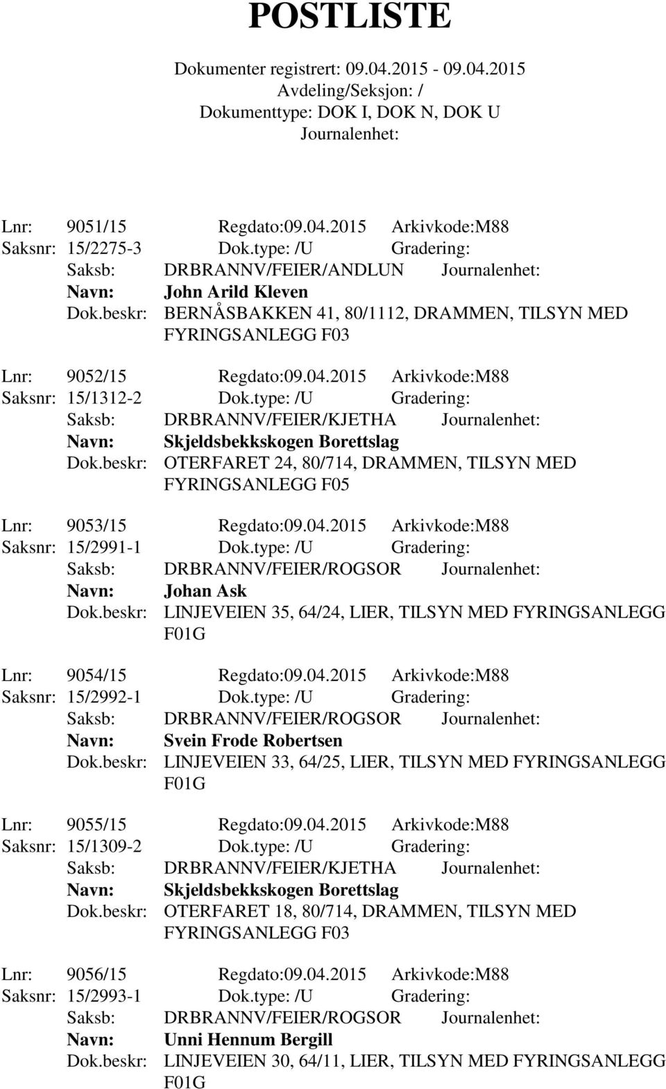 beskr: OTERFARET 24, 80/714, DRAMMEN, TILSYN MED Lnr: 9053/15 Regdato:09.04.2015 Arkivkode:M88 Saksnr: 15/2991-1 Dok.type: /U Gradering: Navn: Johan Ask Dok.