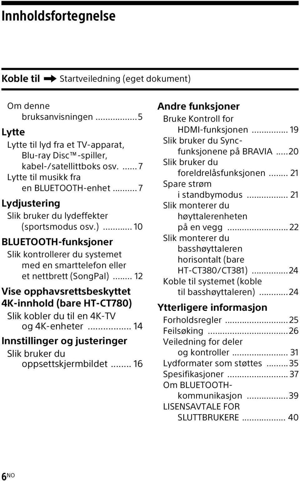 .. 10 BLUETOOTH-funksjoner Slik kontrollerer du systemet med en smarttelefon eller et nettbrett (SongPal).