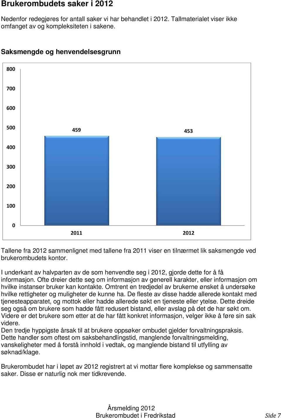 I underkant av halvparten av de som henvendte seg i 2012, gjorde dette for å få informasjon.