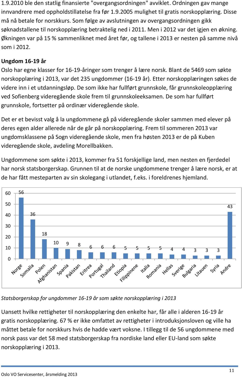 Økningen var på 15 % sammenliknet med året før, og tallene i 2013 er nesten på samme nivå som i 2012. Ungdom 16-19 år Oslo har egne klasser for 16-19-åringer som trenger å lære norsk.