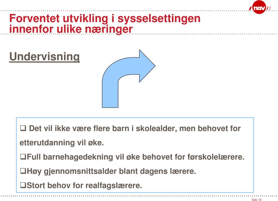 vil øke. Full barnehagedekning vil øke behovet for førskolelærere.