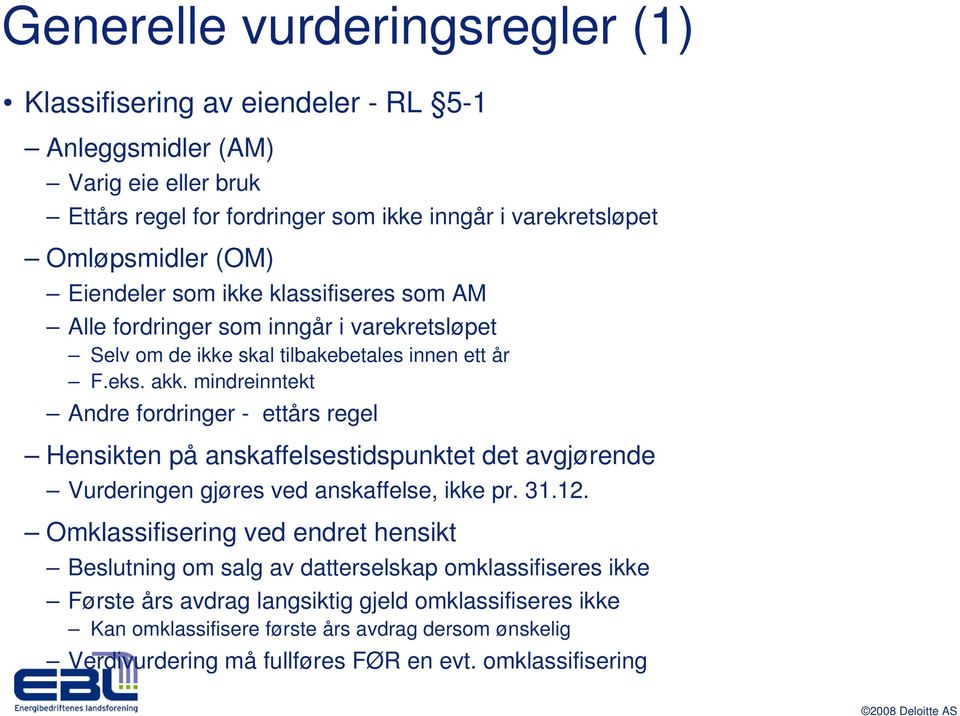 mindreinntekt Andre fordringer - ettårs regel Hensikten på anskaffelsestidspunktet det avgjørende Vurderingen gjøres ved anskaffelse, ikke pr. 31.12.