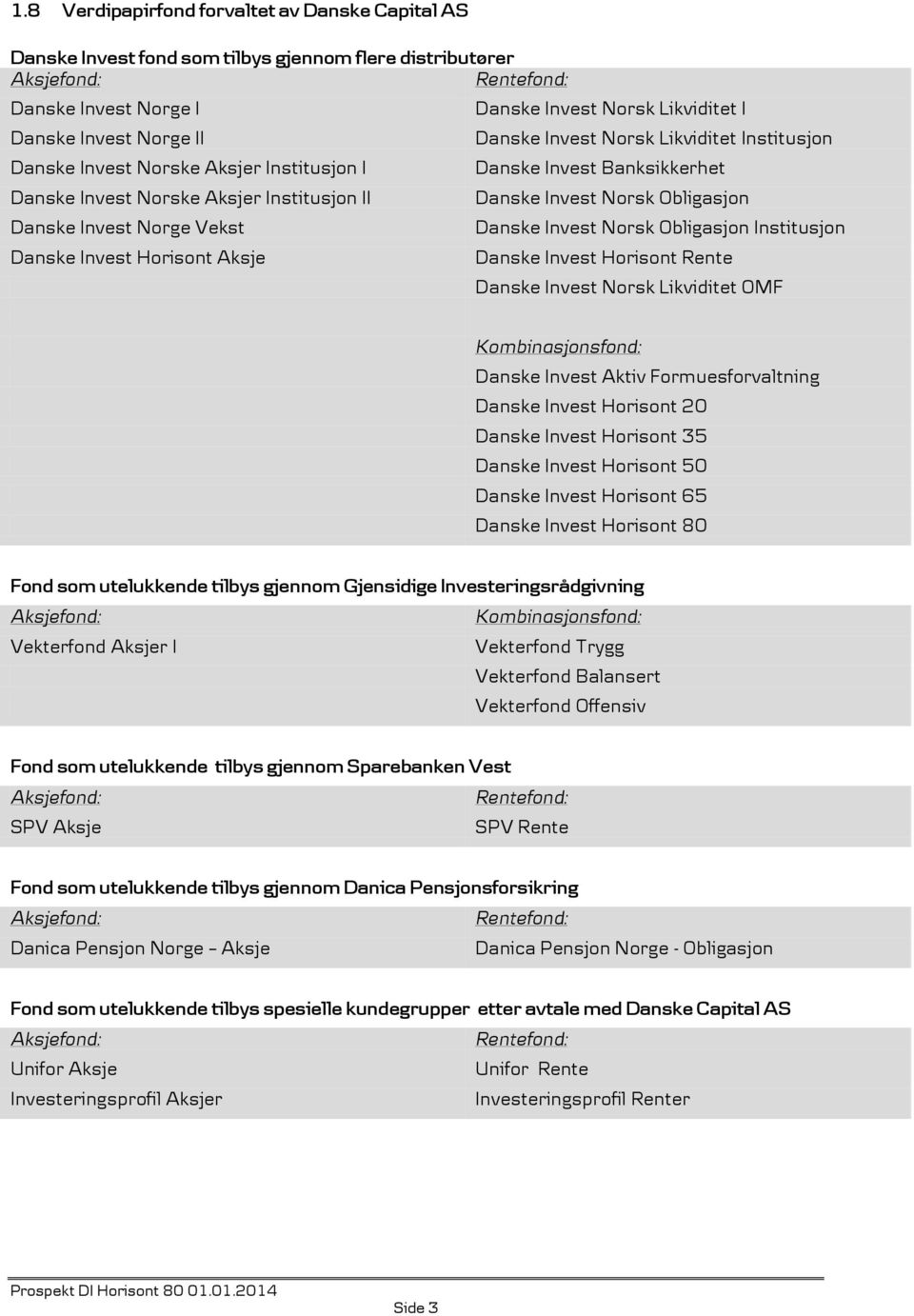 Danske Invest Banksikkerhet Danske Invest Norsk Obligasjon Danske Invest Norsk Obligasjon Institusjon Danske Invest Horisont Rente Danske Invest Norsk Likviditet OMF Kombinasjonsfond: Danske Invest