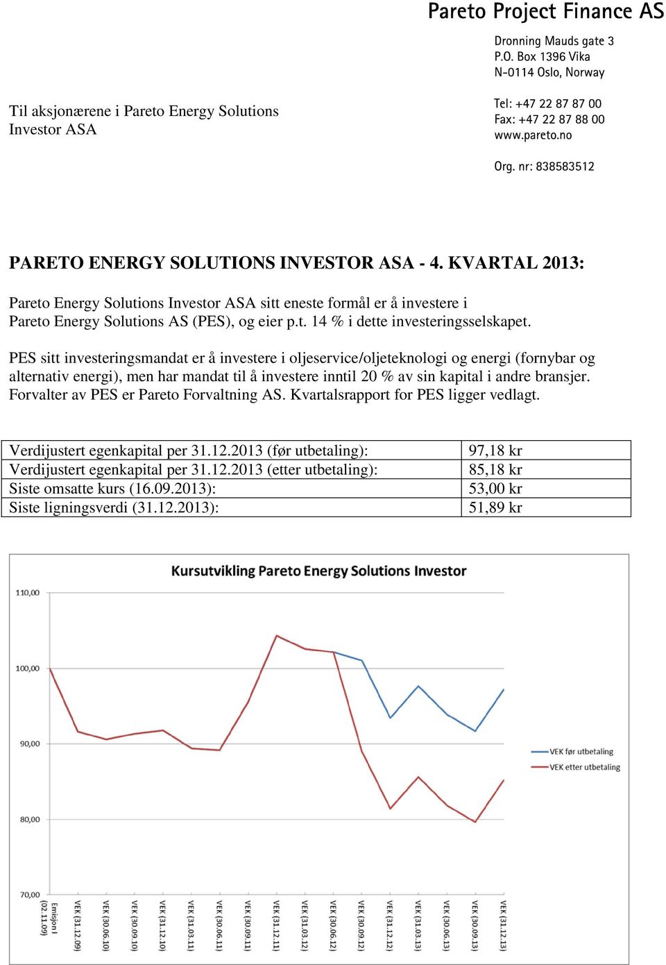 PES sitt investeringsmandat er å investere i oljeservice/oljeteknologi og energi (fornybar og alternativ energi), men har mandat til å investere inntil 20 % av sin kapital i andre bransjer.