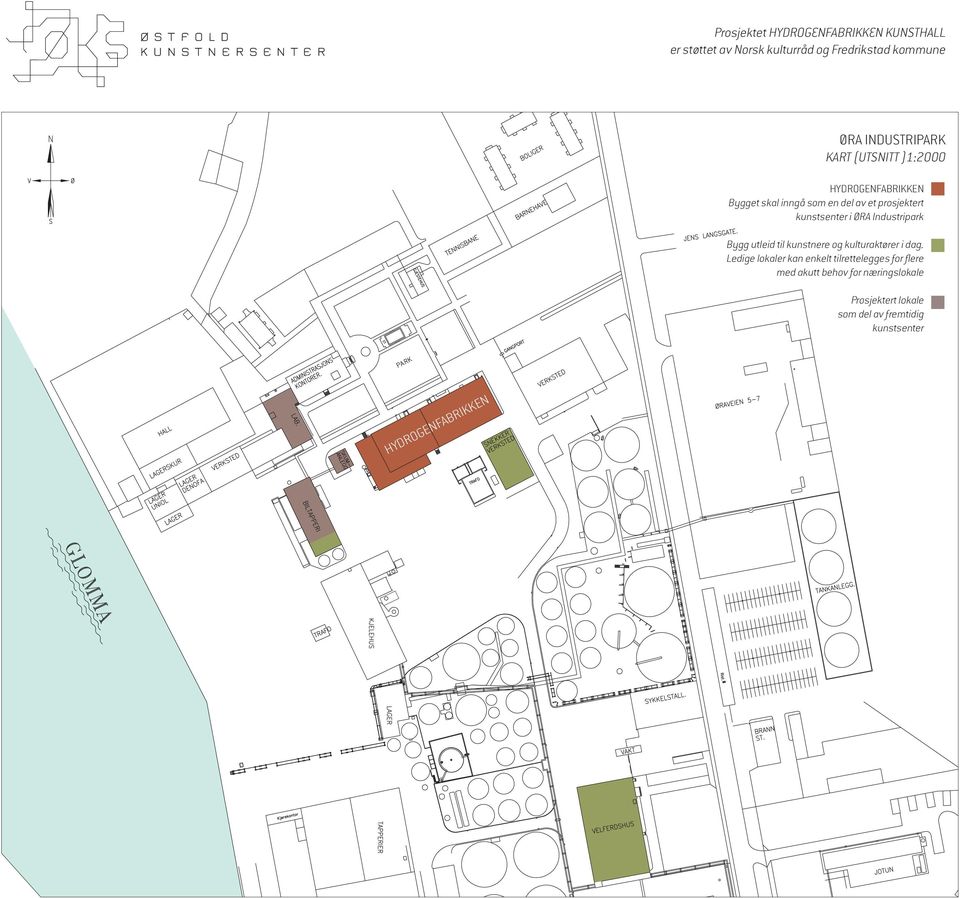 kunstsenter i ØRA Industripark Bygg utleid til kunstnere og kulturaktører i dag.