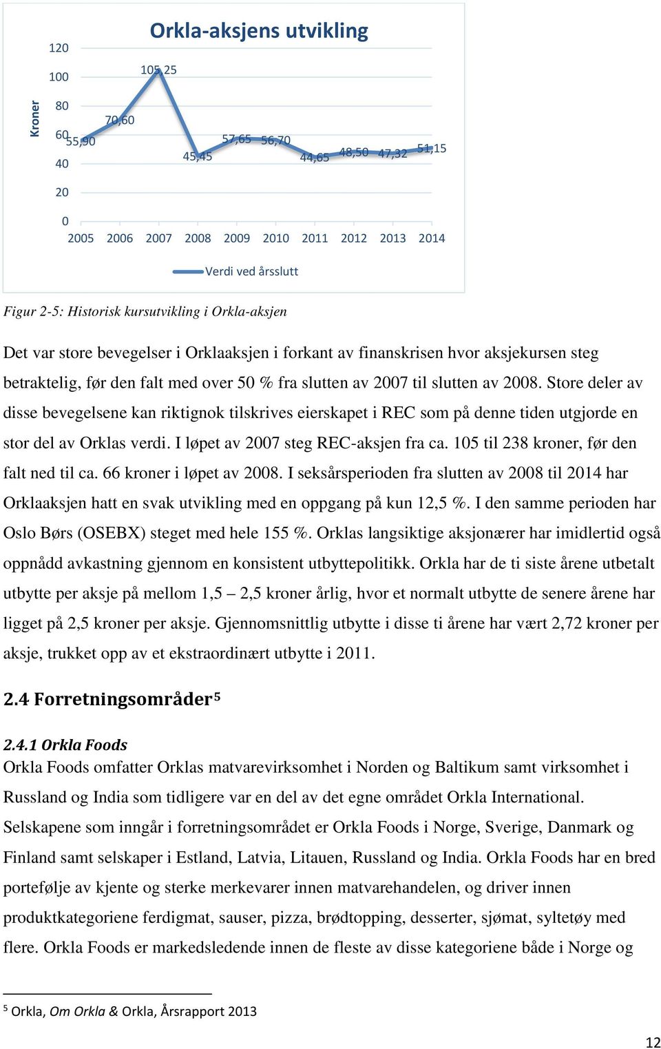 av 2008. Store deler av disse bevegelsene kan riktignok tilskrives eierskapet i REC som på denne tiden utgjorde en stor del av Orklas verdi. I løpet av 2007 steg REC-aksjen fra ca.