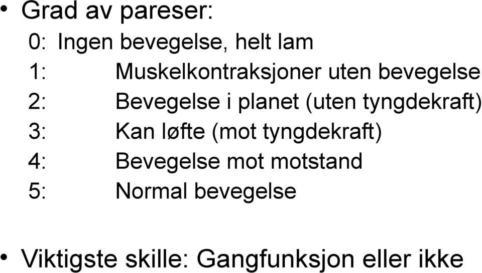 (uten tyngdekraft) 3: Kan løfte (mot tyngdekraft) 4: