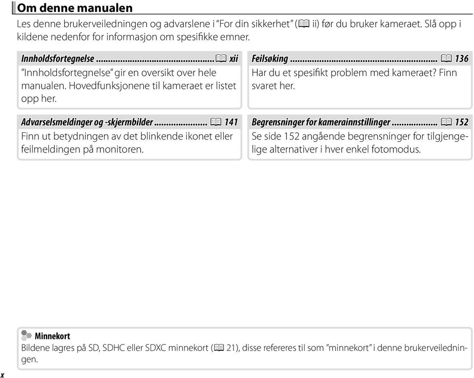 Finn svaret her. Advarselsmeldinger og -skjermbilder... P 141 Begrensninger for kamerainnstillinger.