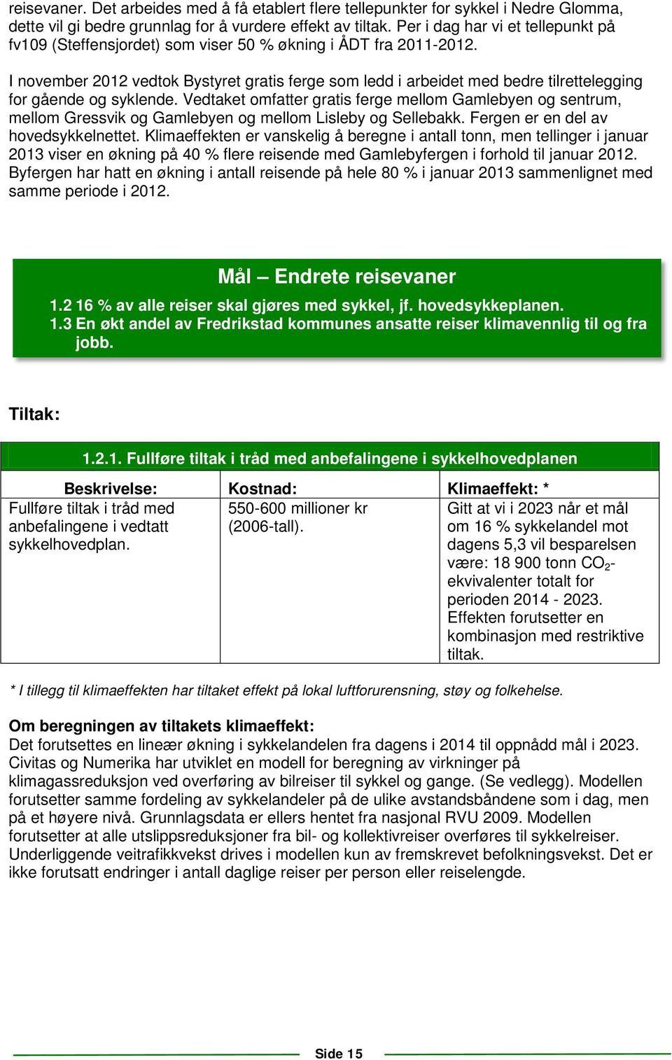 I november 2012 vedtok Bystyret gratis ferge som ledd i arbeidet med bedre tilrettelegging for gående og syklende.