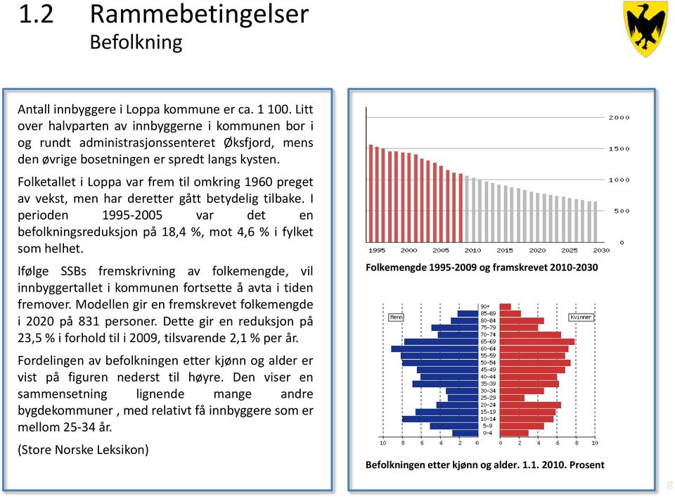 Folketallet i Loppa var frem til omkring 1960 preget av vekst, men har deretter gått betydelig tilbake. I perioden 1995-2005 var det en befolkningsreduksjon på 18,4 %, mot 4,6 % i fylket som helhet.