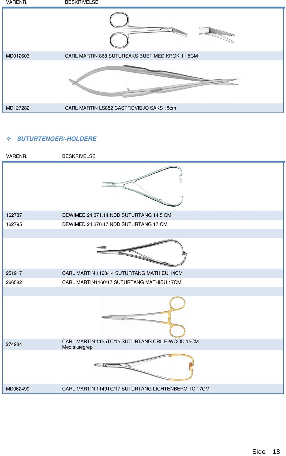 17 NDD SUTURTANG 17 CM 251917 CARL MARTIN 1160/14 SUTURTANG MATHIEU 14CM 266582 CARL MARTIN1160/17 SUTURTANG