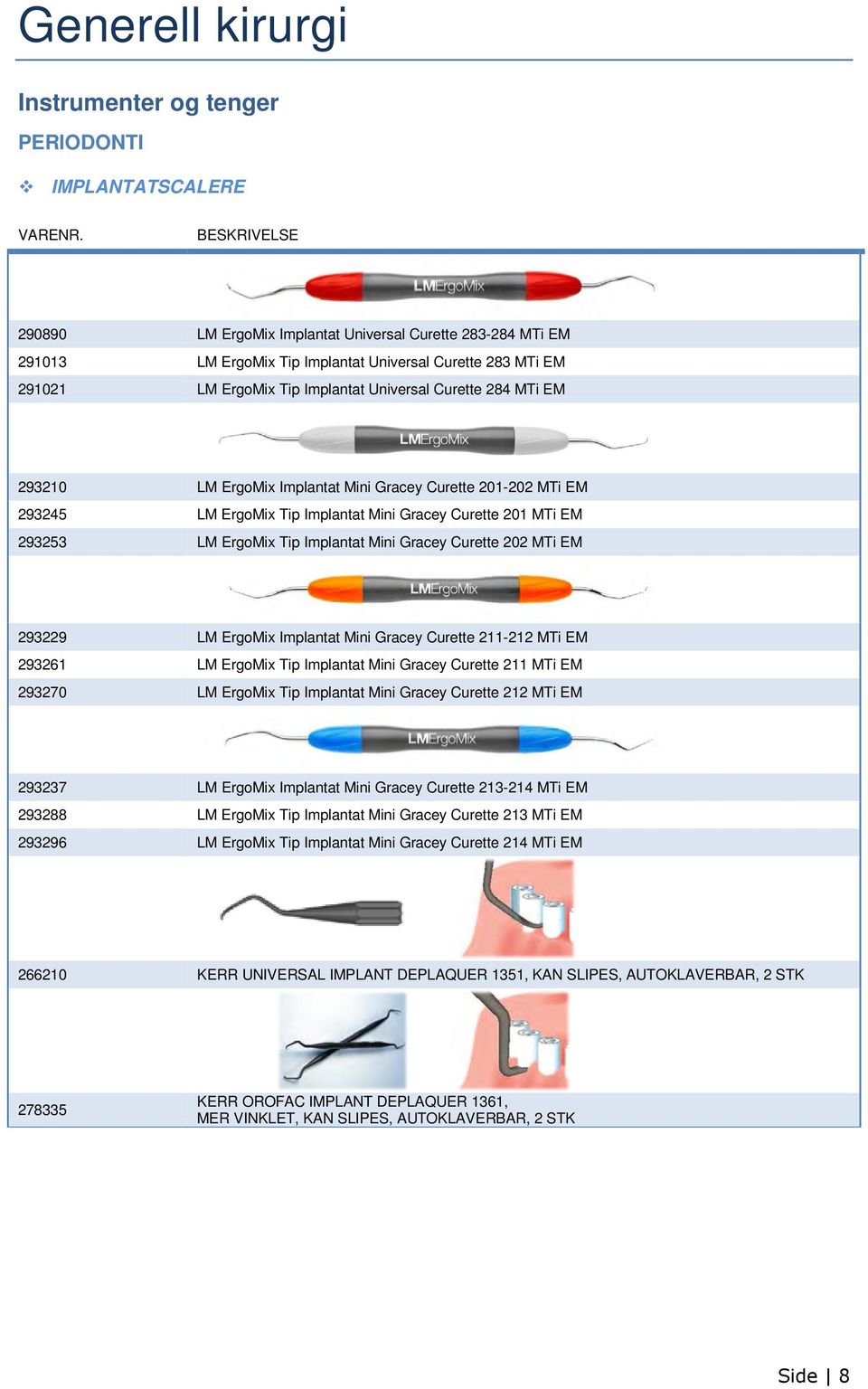 Implantat Mini Gracey Curette 202 MTi EM 293229 LM ErgoMix Implantat Mini Gracey Curette 211-212 MTi EM 293261 LM ErgoMix Tip Implantat Mini Gracey Curette 211 MTi EM 293270 LM ErgoMix Tip Implantat