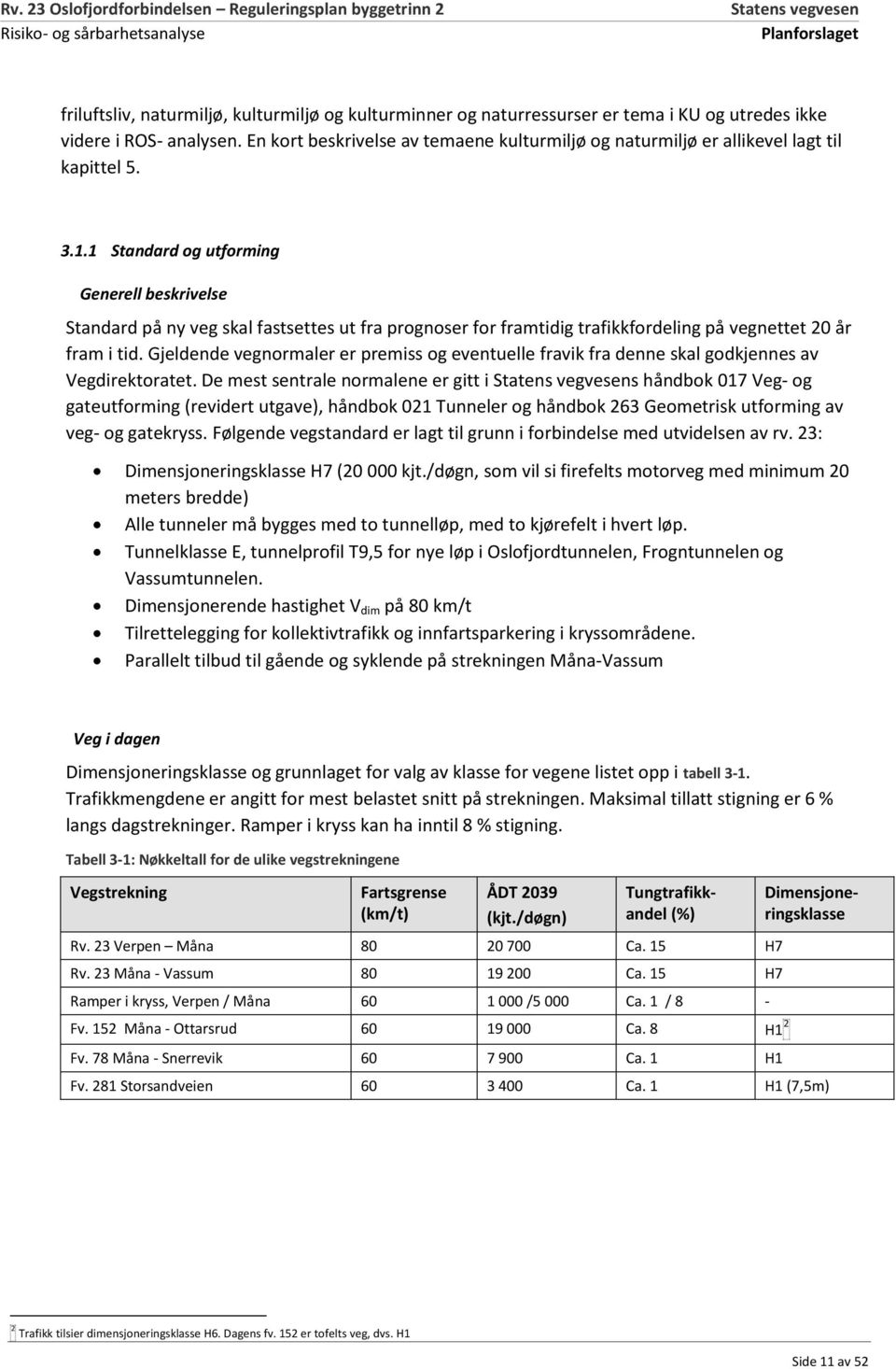 1 Standard og utforming Generell beskrivelse Standard på ny veg skal fastsettes ut fra prognoser for framtidig trafikkfordeling på vegnettet 20 år fram i tid.