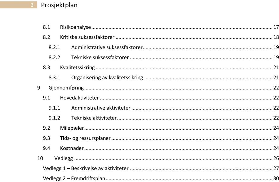 .. 22 9.1.2 Tekniske aktiviteter... 22 9.2 Milepæler... 24 9.3 Tids- og ressursplaner... 24 9.4 Kostnader... 24 10 Vedlegg.